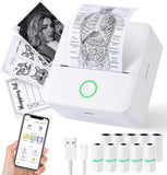 Mini Printer, Thermal Inkless Sticker Maker with 10 Rolls Printing Paper