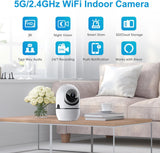 Indoor Security Camera, 5G&2.4G WiFi Indoor Cameras Wireless